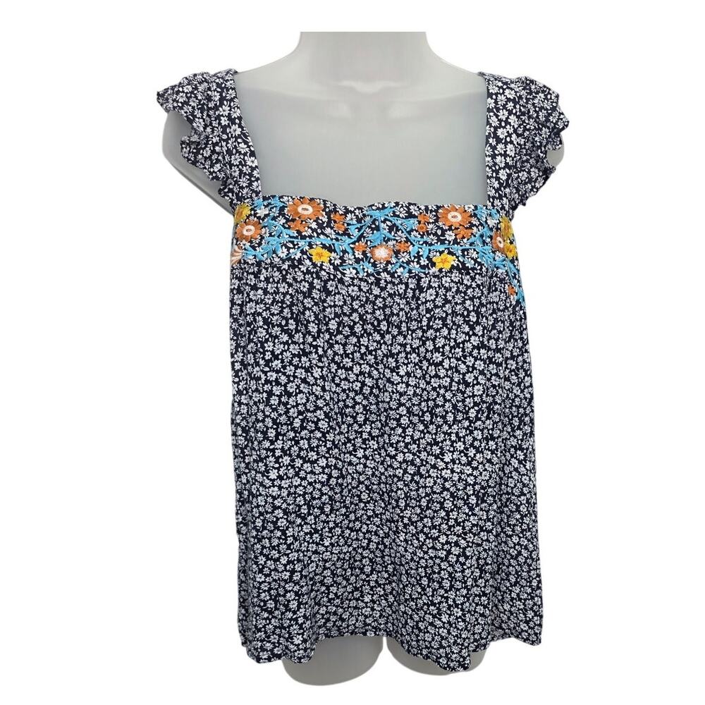 Hailey & Co Womens Large Floral Embroidered Peasant Boho Tank Top L cottagecore